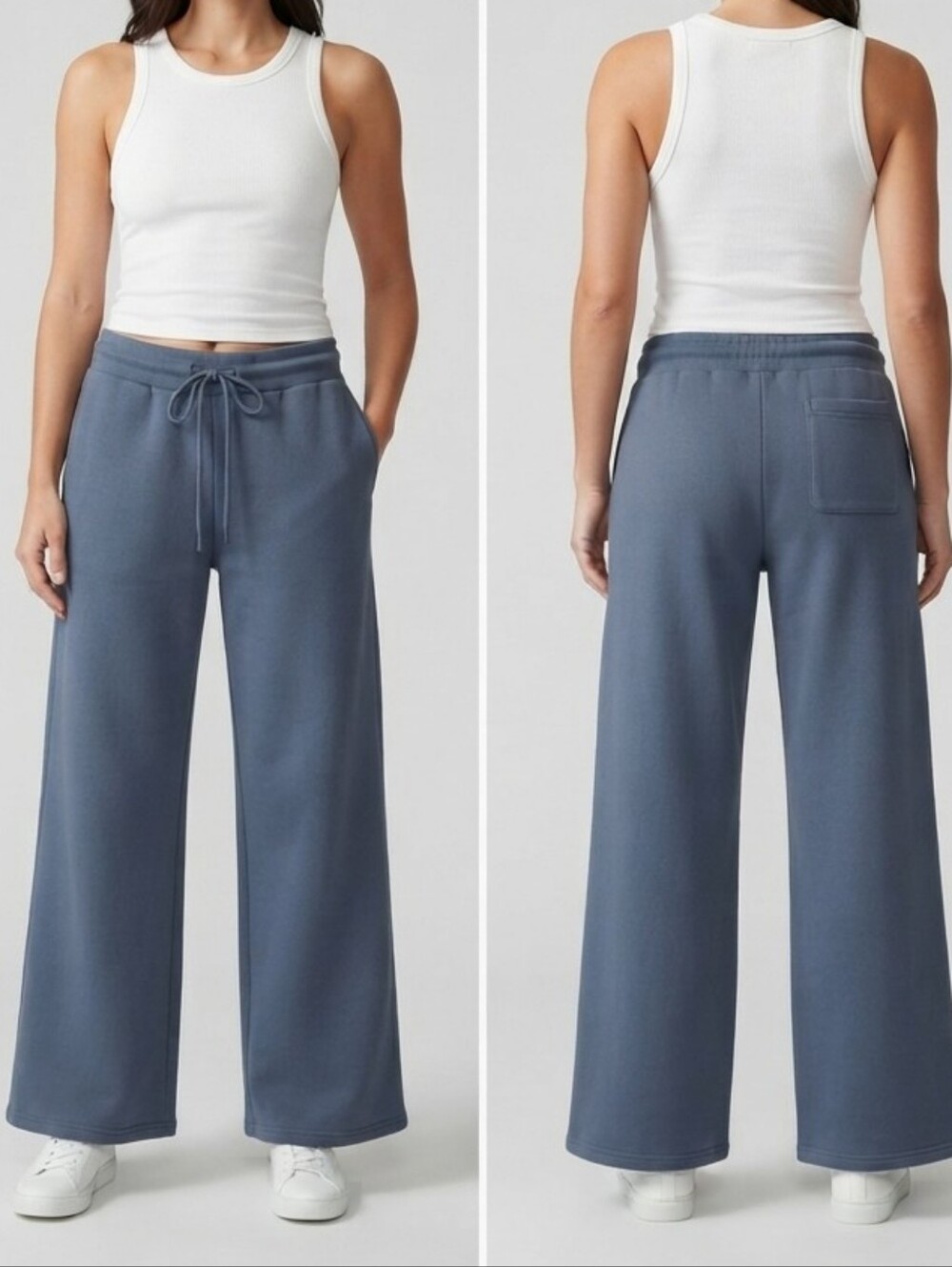 Blue Ice Heavyweight Wide-Leg Fleece Sweatpants Blue Large Loungewear Athleisure